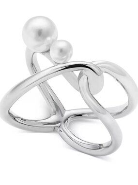 INC International Concepts Silver Tone Imitation Pearl Openwork Statement Ring